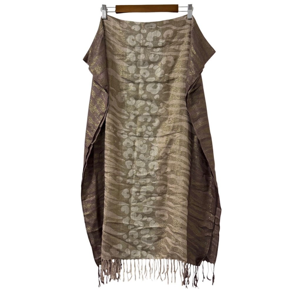 Collectioneighteen Fringed Wrap Womens‎ Poncho Shawl Neutrals Gold Animal Print